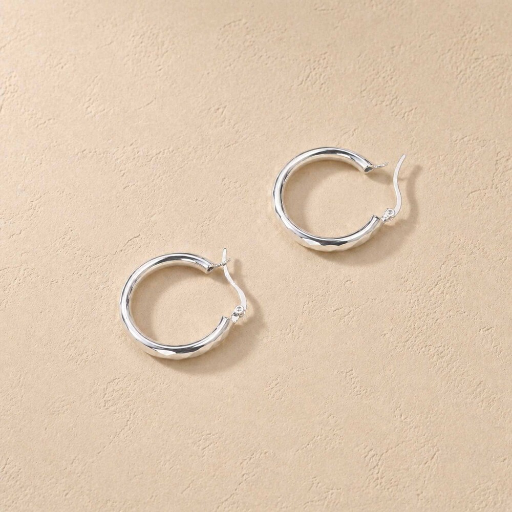 Museori Sterling Silver Faceted Hoop Earrings Small Stackable - Picture 2 of 5